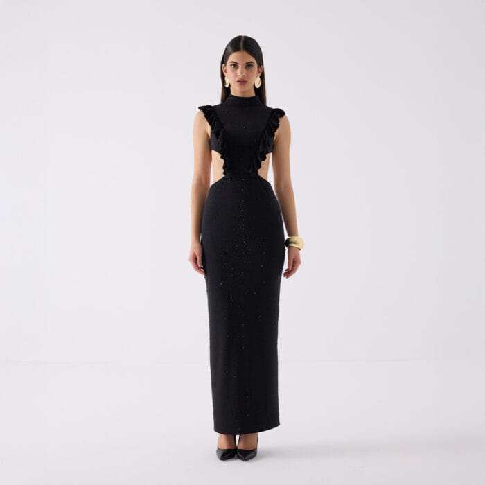 NOIR RUFFLE GOWN BLACK